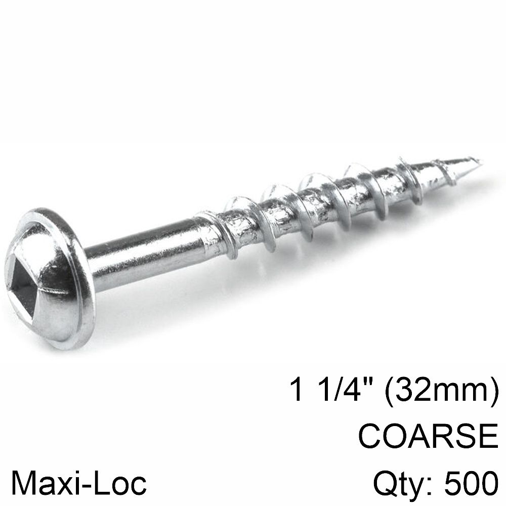 KREG Zinc Pocket Hole Screws 32mm 1.25' #8 Coarse Thread Mx Loc 500ct